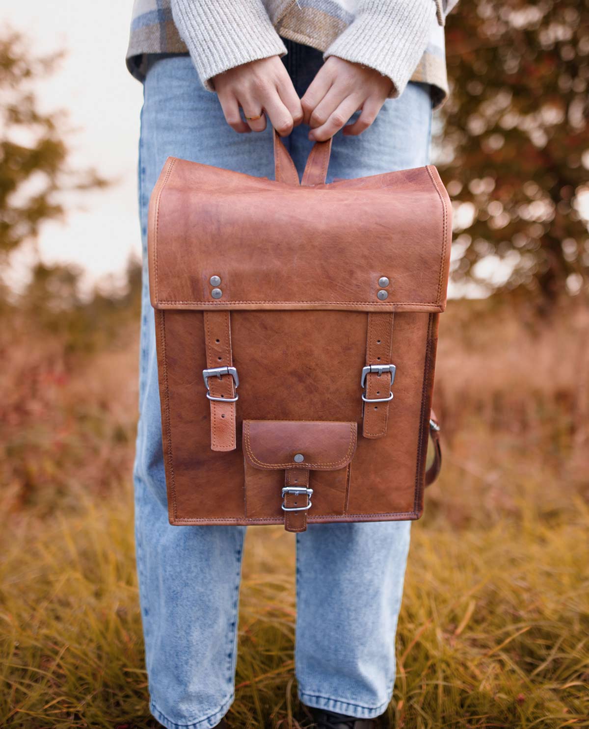 Gusti Lederrucksack 'Joe' – Vintage Braun, Aus Ziegenleder, Für Damen & Herren – Alltagsbegleiter & Wanderrucksack